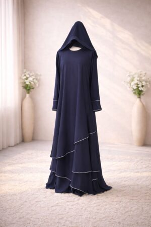 Midnight Blue Zayra Abaya with chiffon fabric